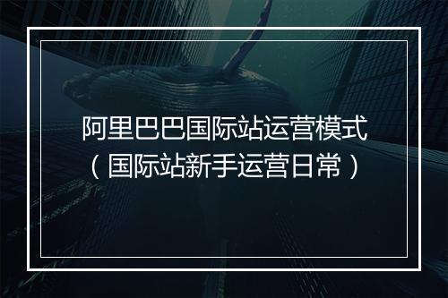 阿里巴巴国际站运营模式（国际站新手运营日常）