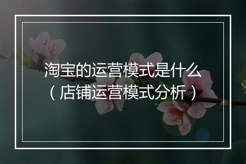 淘宝的运营模式是什么（店铺运营模式分析）