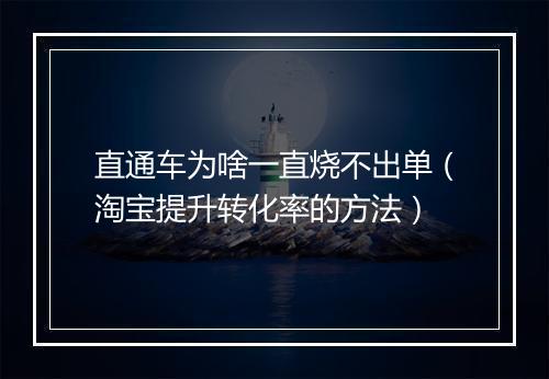 直通车为啥一直烧不出单（淘宝提升转化率的方法）
