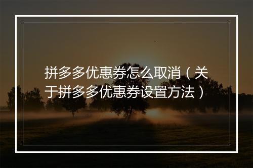 拼多多优惠券怎么取消（关于拼多多优惠券设置方法）