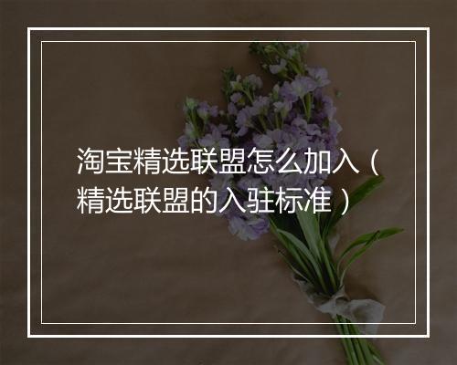 淘宝精选联盟怎么加入（精选联盟的入驻标准）