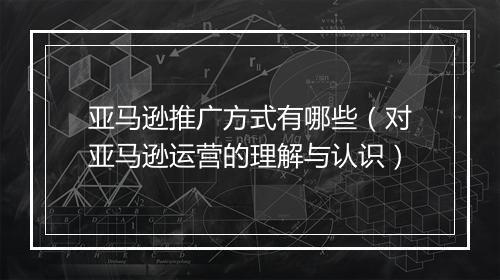 亚马逊推广方式有哪些（对亚马逊运营的理解与认识）