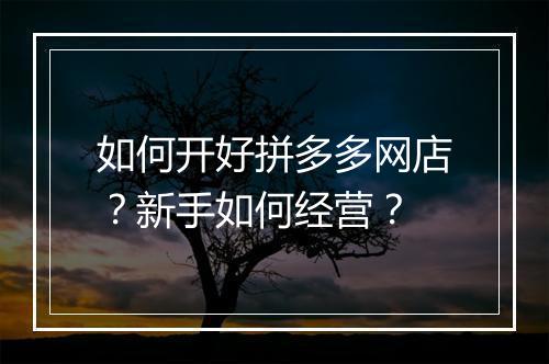 如何开好拼多多网店？新手如何经营？
