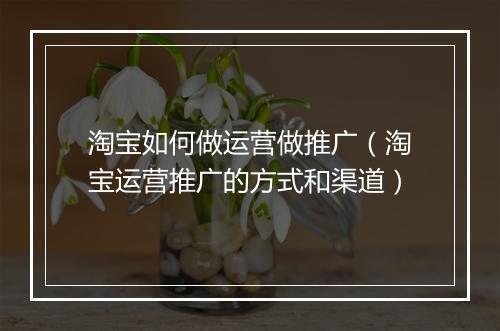 淘宝如何做运营做推广（淘宝运营推广的方式和渠道）