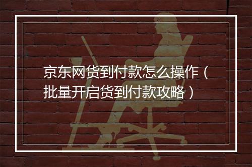 京东网货到付款怎么操作（批量开启货到付款攻略）