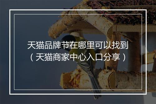 天猫品牌节在哪里可以找到（天猫商家中心入口分享）