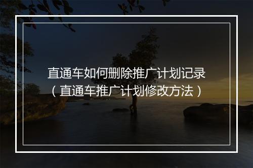 直通车如何删除推广计划记录（直通车推广计划修改方法）