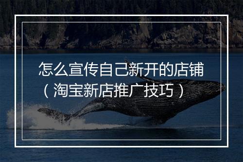 怎么宣传自己新开的店铺（淘宝新店推广技巧）