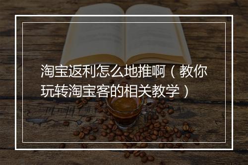 淘宝返利怎么地推啊（教你玩转淘宝客的相关教学）