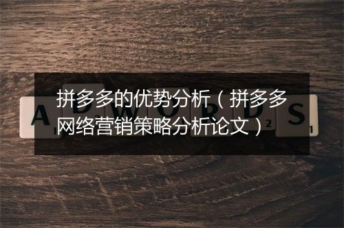 拼多多的优势分析（拼多多网络营销策略分析论文）