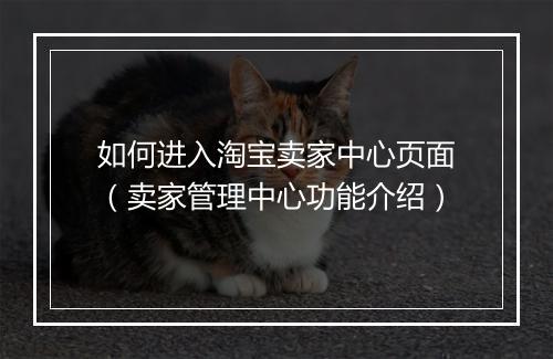 如何进入淘宝卖家中心页面（卖家管理中心功能介绍）