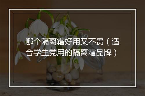 哪个隔离霜好用又不贵（适合学生党用的隔离霜品牌）