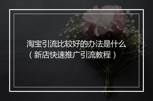 淘宝引流比较好的办法是什么（新店快速推广引流教程）