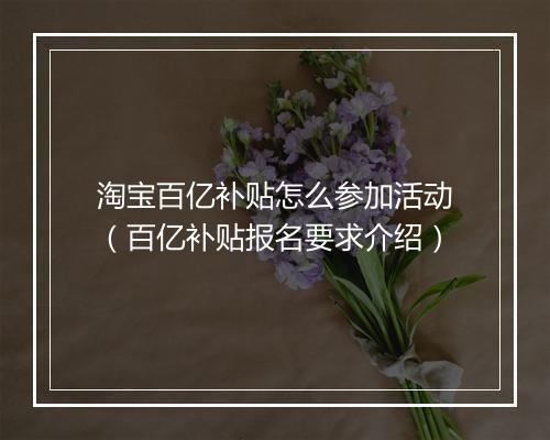 淘宝百亿补贴怎么参加活动（百亿补贴报名要求介绍）