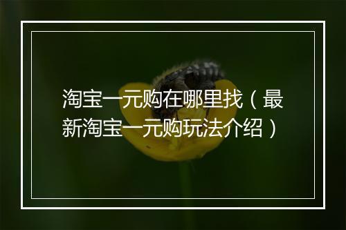 淘宝一元购在哪里找（最新淘宝一元购玩法介绍）