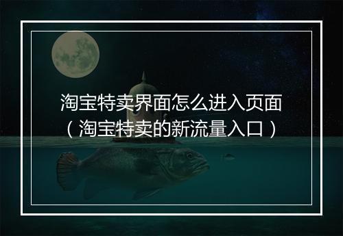 淘宝特卖界面怎么进入页面（淘宝特卖的新流量入口）