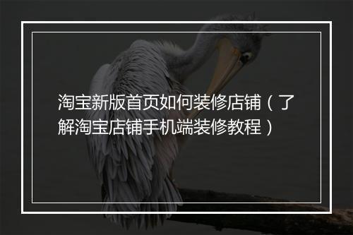 淘宝新版首页如何装修店铺（了解淘宝店铺手机端装修教程）