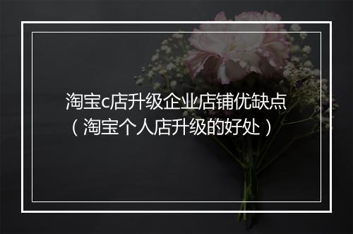 淘宝c店升级企业店铺优缺点（淘宝个人店升级的好处）