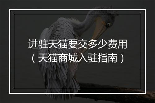 进驻天猫要交多少费用（天猫商城入驻指南）