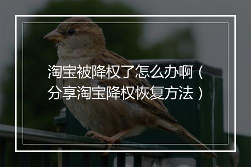 淘宝被降权了怎么办啊（分享淘宝降权恢复方法）