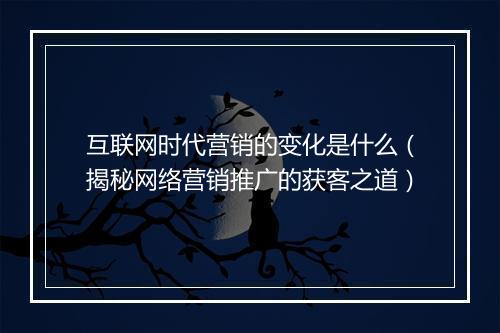 互联网时代营销的变化是什么（揭秘网络营销推广的获客之道）