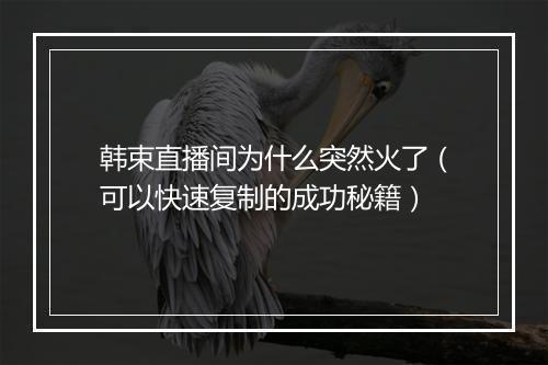 韩束直播间为什么突然火了（可以快速复制的成功秘籍）