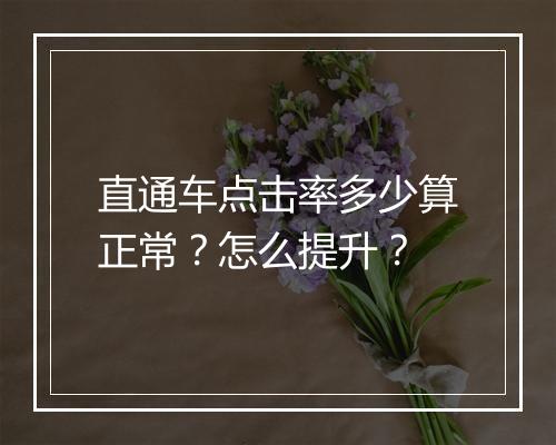 直通车点击率多少算正常？怎么提升？