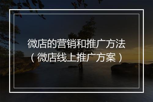 微店的营销和推广方法（微店线上推广方案）