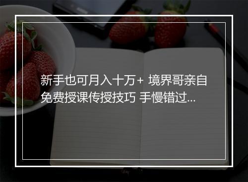 新手也可月入十万+ 境界哥亲自免费授课传授技巧 手慢错过机会（粉丝福利）