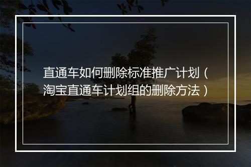 直通车如何删除标准推广计划（淘宝直通车计划组的删除方法）