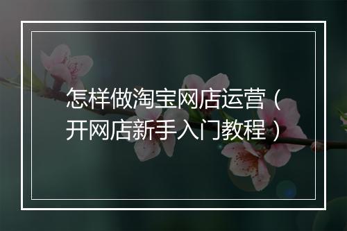 怎样做淘宝网店运营（开网店新手入门教程）