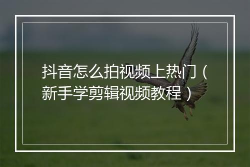 抖音怎么拍视频上热门（新手学剪辑视频教程）