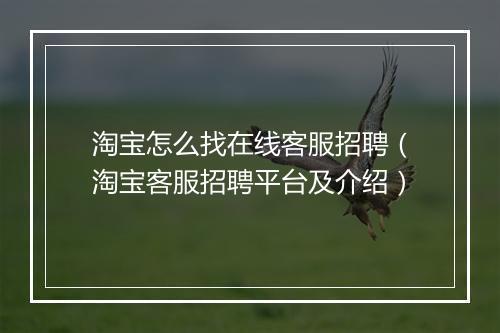 淘宝怎么找在线客服招聘（淘宝客服招聘平台及介绍）