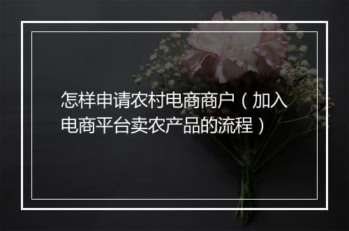 怎样申请农村电商商户（加入电商平台卖农产品的流程）