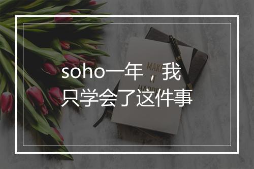 soho一年，我只学会了这件事