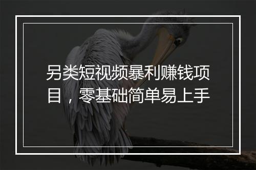 另类短视频暴利赚钱项目，零基础简单易上手