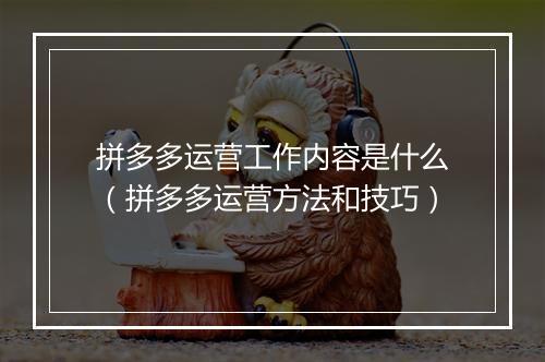 拼多多运营工作内容是什么（拼多多运营方法和技巧）