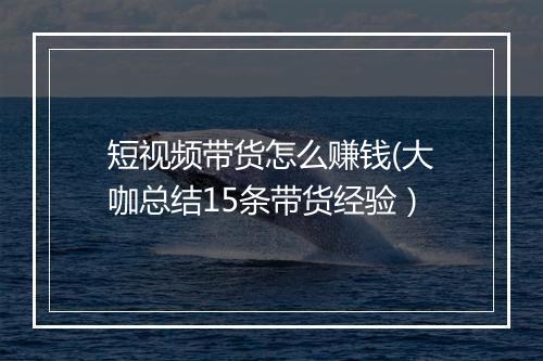 短视频带货怎么赚钱(大咖总结15条带货经验）