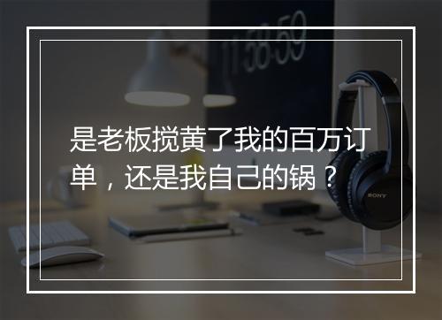 是老板搅黄了我的百万订单，还是我自己的锅？