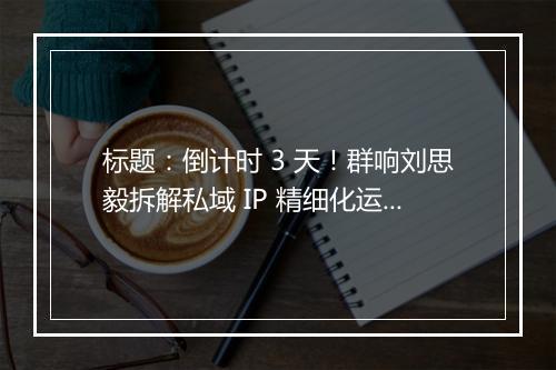 标题：倒计时 3 天！群响刘思毅拆解私域 IP 精细化运营