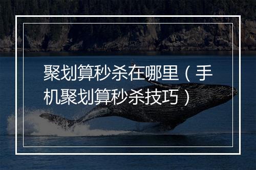 聚划算秒杀在哪里（手机聚划算秒杀技巧）