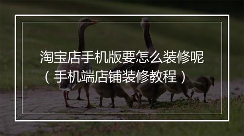 淘宝店手机版要怎么装修呢（手机端店铺装修教程）