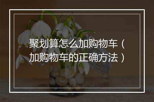 聚划算怎么加购物车（加购物车的正确方法）
