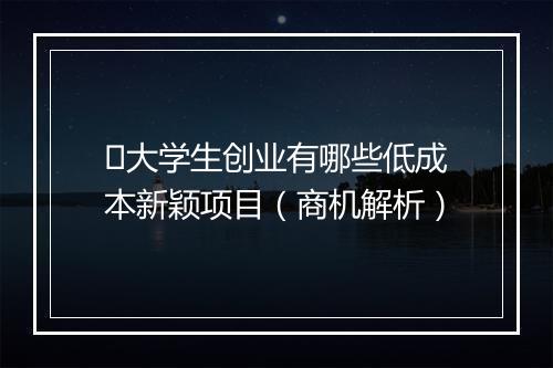 ​大学生创业有哪些低成本新颖项目（商机解析）