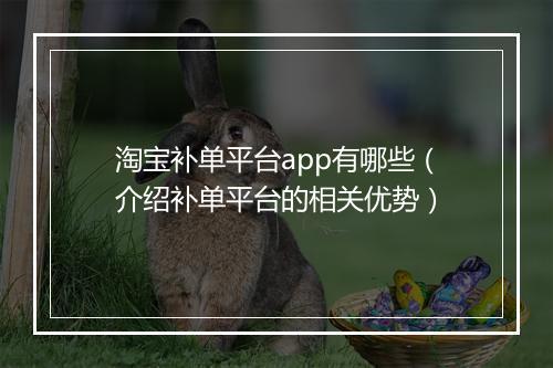 淘宝补单平台app有哪些（介绍补单平台的相关优势）