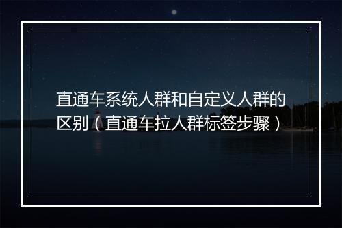 直通车系统人群和自定义人群的区别（直通车拉人群标签步骤）