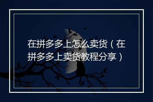 在拼多多上怎么卖货（在拼多多上卖货教程分享）
