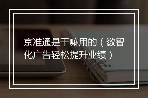 京准通是干嘛用的（数智化广告轻松提升业绩）
