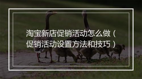 淘宝新店促销活动怎么做（促销活动设置方法和技巧）
