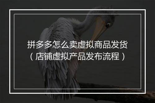 拼多多怎么卖虚拟商品发货（店铺虚拟产品发布流程）